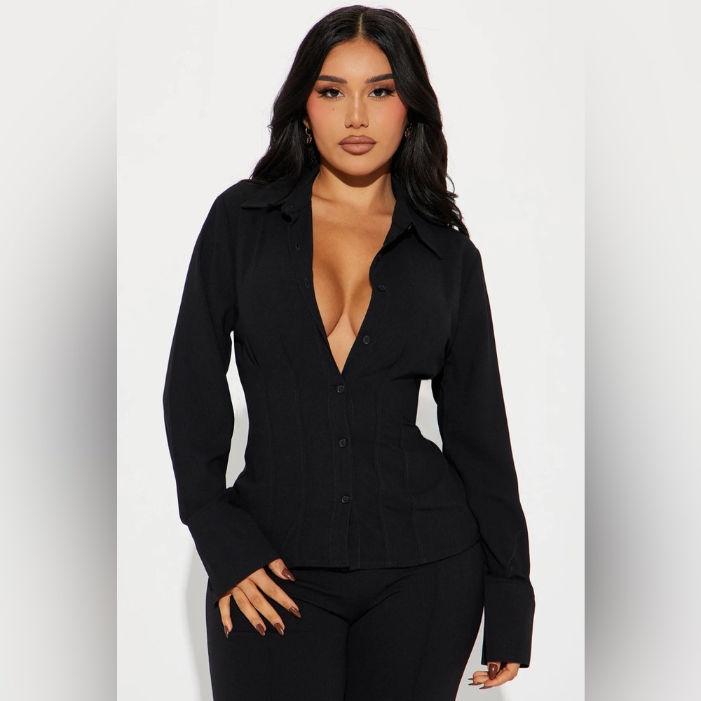 Fashion Nova Black Button-Down Women's Shirt